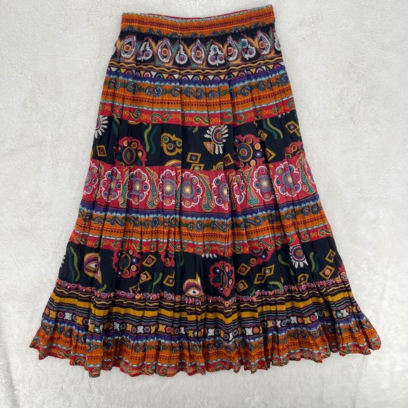 Westbound Petites Dresses & Skirts - Westbound Petites Womens Cotton Tiered Paisley Boho Maxi Skirt Multi Color OS